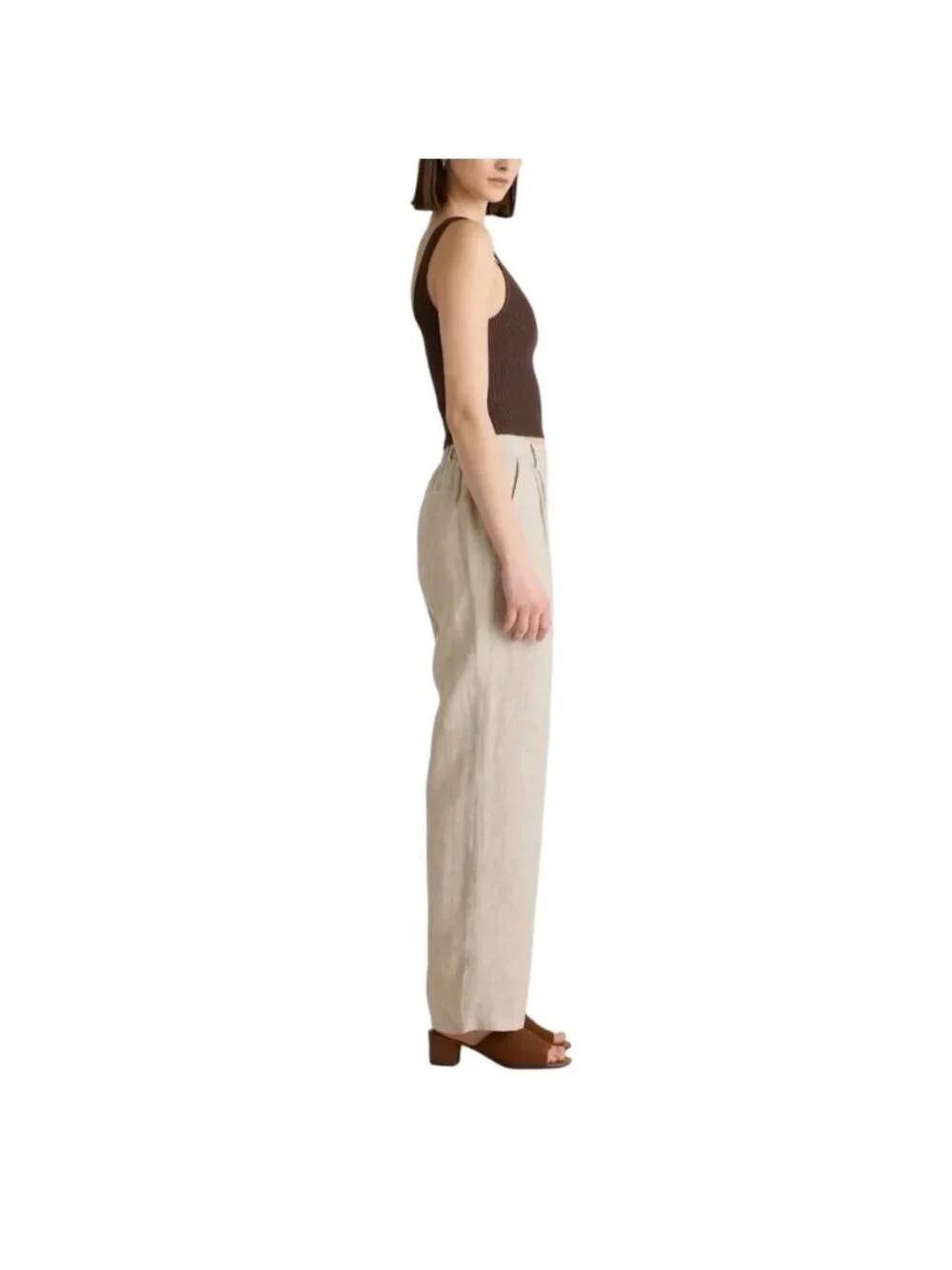 Quince 100% European Linen Pleated Trousers Size 14 Flax High Rise Pants Lined